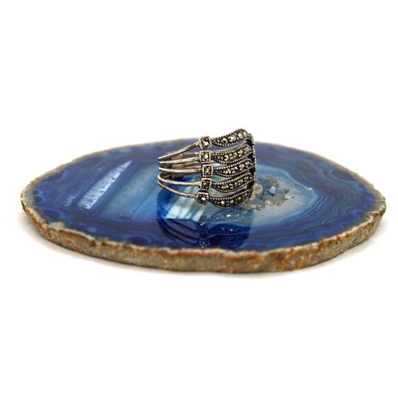 Judith Jack Sterling Silver Marcasite 5 Band Ring - Picture 1 of 6